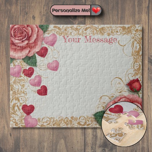 Personalisiertes Herz und Rose Puzzle