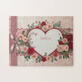 Personalisiertes Herz und Rose Puzzle (Horizontal)