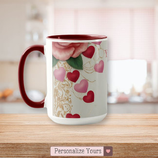 Personalisiertes Herz und Rose Tasse