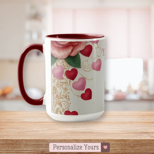 Personalisiertes Herz und Rose Tasse
