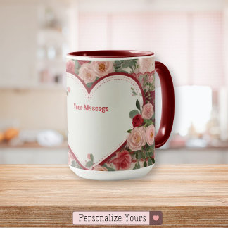 Personalisiertes Herz und Rose Tasse