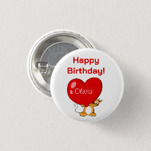 Personalisiertes Herzkatze zum Geburtstag Button