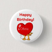 Personalisiertes Herzkatze zum Geburtstag Button (Vorderseite)