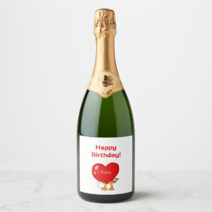 Personalisiertes Herzkatze zum Geburtstag Schaumweinetikett