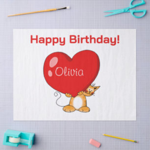 Personalisiertes Herzkatze zum Geburtstag Seidenpapier