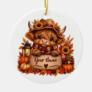 Personalisiertes Highland-Cow-Herbstornament Keramik Ornament