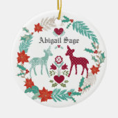 Personalisiertes Hirsch- und Kräuterjunges 1. Keramikornament (Vorne)