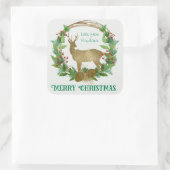 Personalisiertes Hirsch und Pine Bough Weihnachtsf Quadratischer Aufkleber (Tasche)