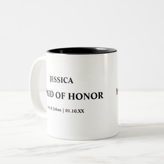 Personalisiertes Hochzeitdatum und Trauzeugin der  Zweifarbige Tasse (Vorderseite Links)