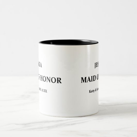 Personalisiertes Hochzeitdatum und Trauzeugin der Zweifarbige Tasse (Mittel)