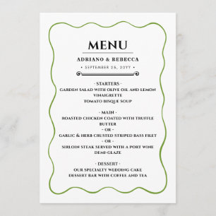 Personalisiertes Hochzeitsdinner-Menü Menükarte