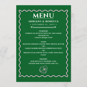 Personalisiertes Hochzeitsdinner-Menü Menükarte