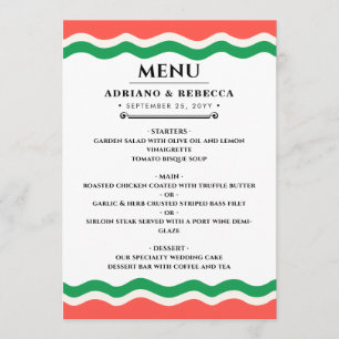Personalisiertes Hochzeitsdinner-Menü Menükarte