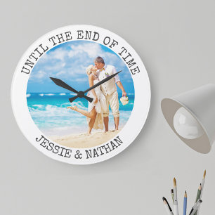 Personalisiertes Hochzeitsfoto bis ans Ende der Ze Große Wanduhr