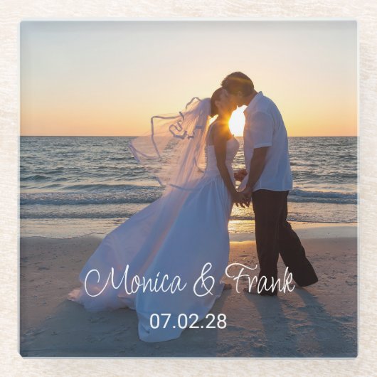 Personalisiertes HochzeitsFoto Glasuntersetzer (Vorderseite)