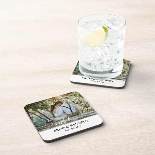 Personalisiertes HochzeitsFoto mit Liebe - Weiße T Getränkeuntersetzer (Rechte Seite)