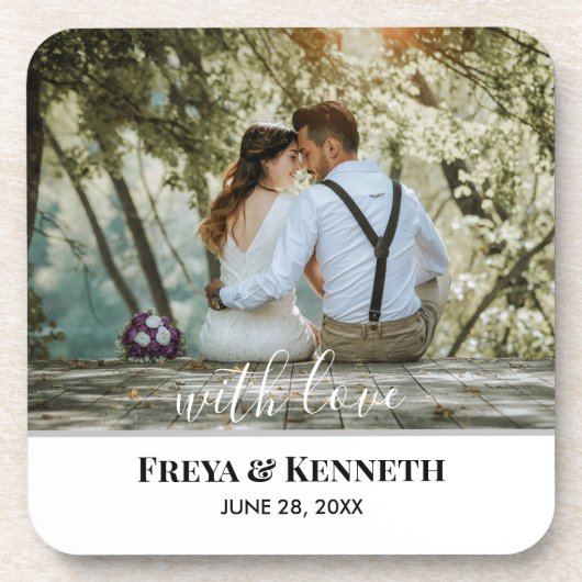 Personalisiertes HochzeitsFoto mit Liebe - Weiße T Getränkeuntersetzer (Vorderseite)