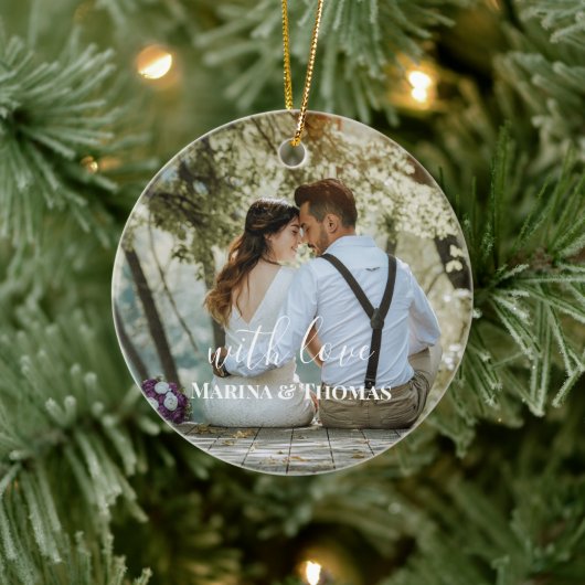 Personalisiertes HochzeitsFoto mit moderner Kallig Keramik Ornament (Baum)