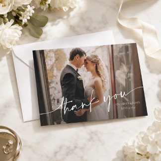 Personalisiertes Hochzeitsfoto-Skript-Design Dankeskarte