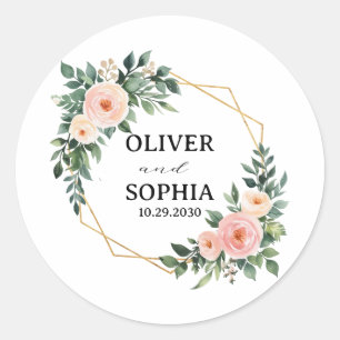 Personalisiertes Hochzeitsgeschenk Floraler golden Runder Aufkleber