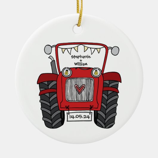 Personalisiertes Hochzeitsgeschenk für Red Tractor Keramik Ornament (Vorne)