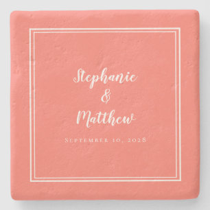 Personalisiertes Hochzeitskorallen Weißes Minimali Steinuntersetzer