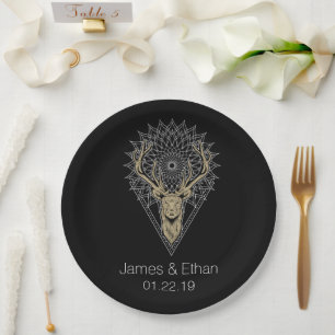 Personalisiertes Hochzeitsmandala mit Hirsch Pappteller