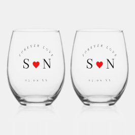 Personalisiertes Hochzeitsmonogramm in Herzform mi Weinglas Ohne Stiel