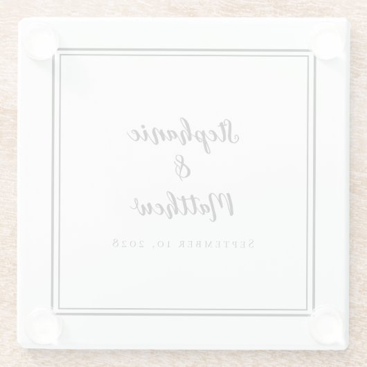Personalisiertes Hochzeitspaar schwarz und weiß ha Glasuntersetzer (Rückseite)