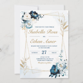 Personalisiertes Hochzeitspaket für Navy und Gold Einladung