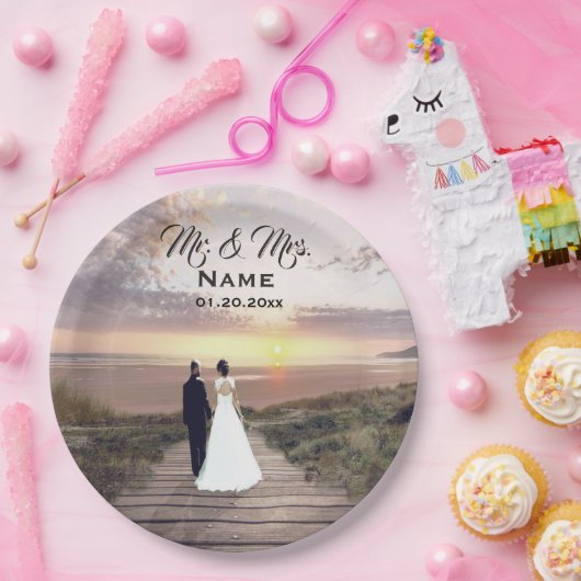 Personalisiertes Hochzeitspapier mit Foto Pappteller (Party)