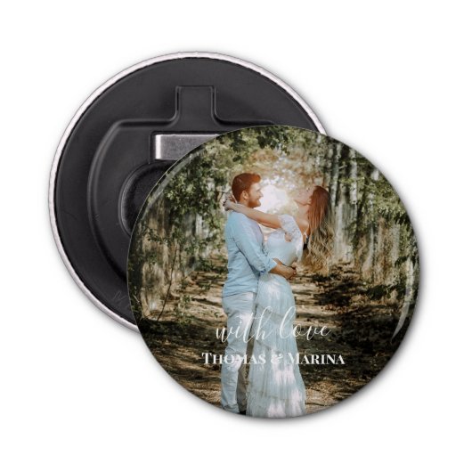 Personalisiertes Hochzeitsportrait Moderne Kalligr Flaschenöffner (Vorderseite)