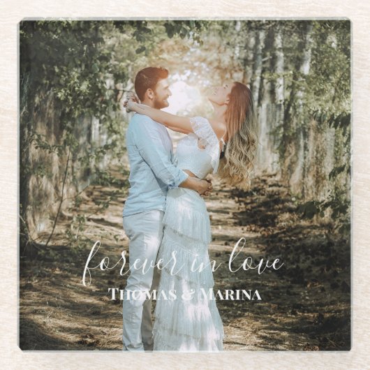 Personalisiertes Hochzeitsportrait Moderne Kalligr Glasuntersetzer (Vorderseite)