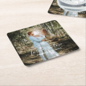 Personalisiertes Hochzeitsportrait Moderne Kalligr Rechteckiger Pappuntersetzer (angewinkelt)