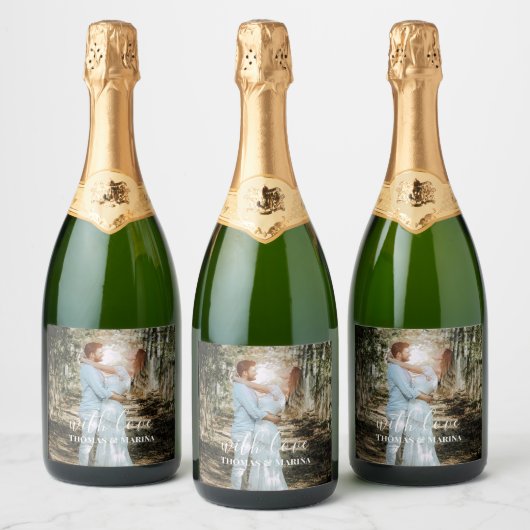 Personalisiertes Hochzeitsportrait Moderne Kalligr Schaumweinetikett (Flaschen)