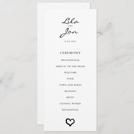 Personalisiertes Hochzeitsprogramm für Herz Programm (Vorne/Hinten)