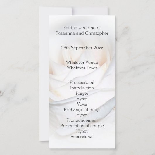 Personalisiertes Hochzeitsprogramm für White Rose (Rückseite)