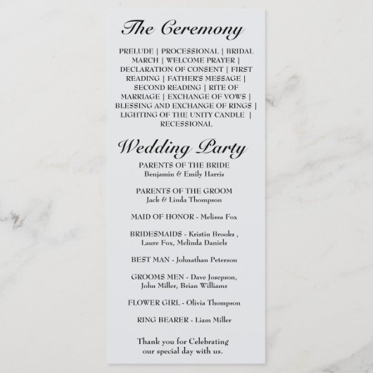 Personalisiertes Hochzeitsprogramm mit Blumendesig Programm (Rückseite)