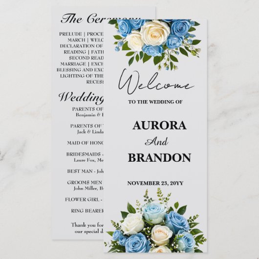 Personalisiertes Hochzeitsprogramm mit Blumendesig Programm (Vorne/Hinten)