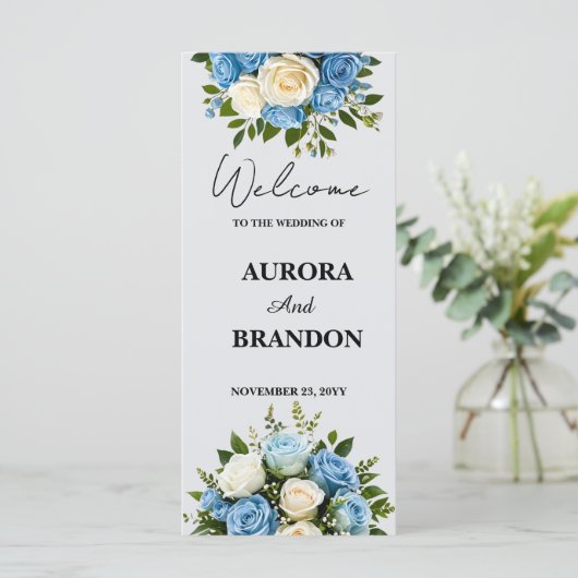 Personalisiertes Hochzeitsprogramm mit Blumendesig Programm (Stehend Vorderseite)