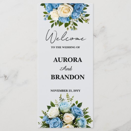 Personalisiertes Hochzeitsprogramm mit Blumendesig Programm (Vorderseite)