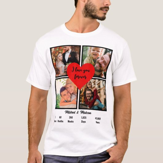 Personalisiertes Hochzeitstag 4 FotoCollage T-Shirt (Vorderseite)