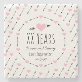 Personalisiertes Hochzeitstag - Herz und Pfeile Steinuntersetzer