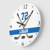 Personalisiertes Hockey-Spieler-Namen-Zahl-Blau Große Wanduhr (Winkel)