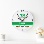 Personalisiertes Hockey-Spieler-Namen-Zahlgrün Große Wanduhr (Zuhause)