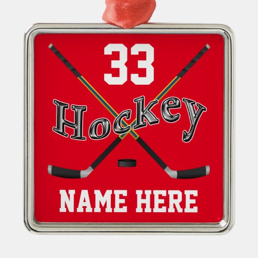 PERSONALISIERTES Hockey verziert Ihren Namen und Silbernes Ornament (Vorne)