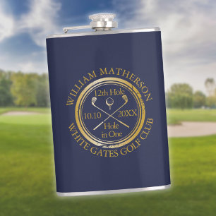 Personalisiertes Hole-in-One Gold- und Navyblau-Go Flachmann