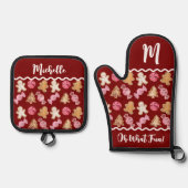 Personalisiertes Holiday Baking Lebkuchen Muster Ofenhandschuh & Topflappen-Set (Vorderseite)