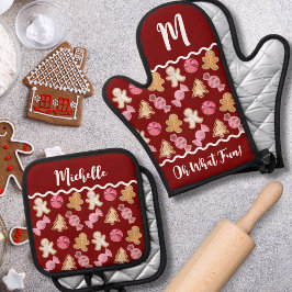 Personalisiertes Holiday Baking Lebkuchen Muster Ofenhandschuh & Topflappen-Set