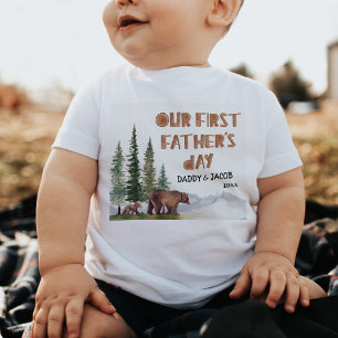 Personalisiertes Holz 1. Vatertag Baby T-shirt